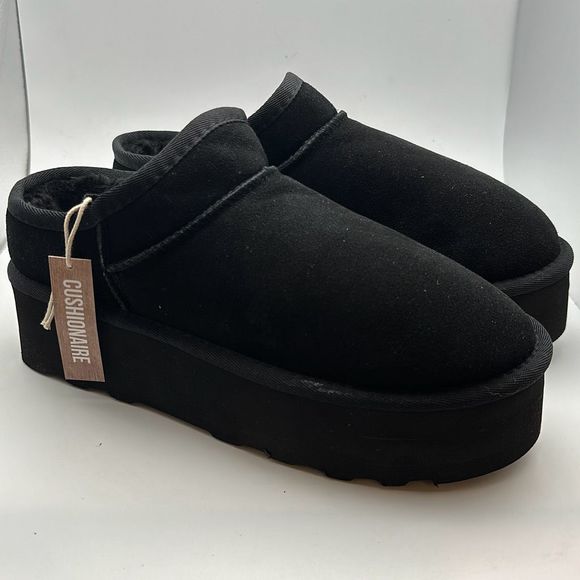 CUSHIONAIRE Women's Genuine Suede Cozy Mule Platform +Memory Foam 8.5 BLACK - Picture 1 of 7